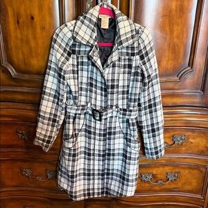 Paris Blues Black and White Plaid Trench Coat